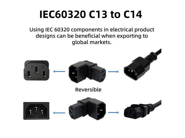 Vszerda IEC 320 C14 Male to C13 Female 90 Degree Down Angled Power Extension Connector Adapter 10A 250V for Monitor/Computer/PDU Chassis/Printer