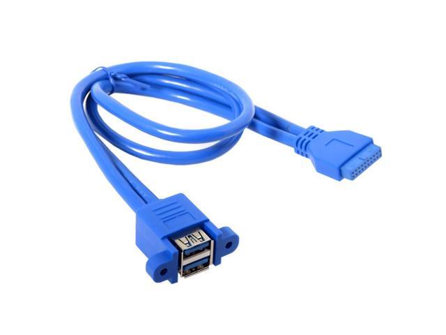 Vszerda USB 3.0 Front Panel Header 19/20Pin 1 Male to 2 USB 3.0 Female Panel Port Extension Cable 0.5M with Panel Mount Holes