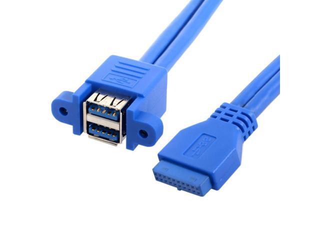 Vszerda USB 3.0 Front Panel Header 19/20Pin 1 Male to 2 USB 3.0 Female Panel Port Extension Cable 0.5M with Panel Mount Holes