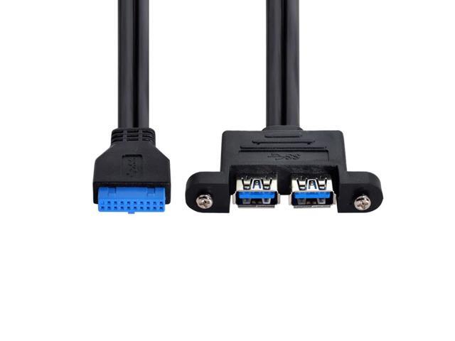 Vszerda USB 3.0 Front Panel Header 19/20Pin 1 Male to 2 USB 3.0 Female Panel Port Extension Cable 0.5M with Panel Mount Screw