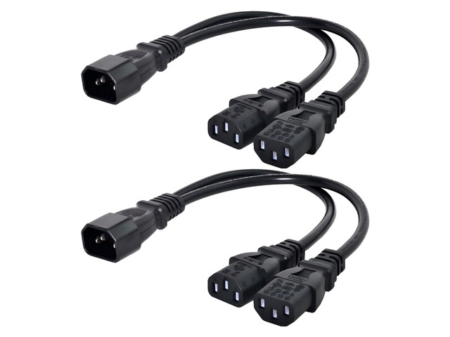2 Pack IEC 320 C14 1 Male to 2 C13 Female Y Splitter Power Extension Cable Adapter for Monitor/Computer/PDU Chassis/Printer