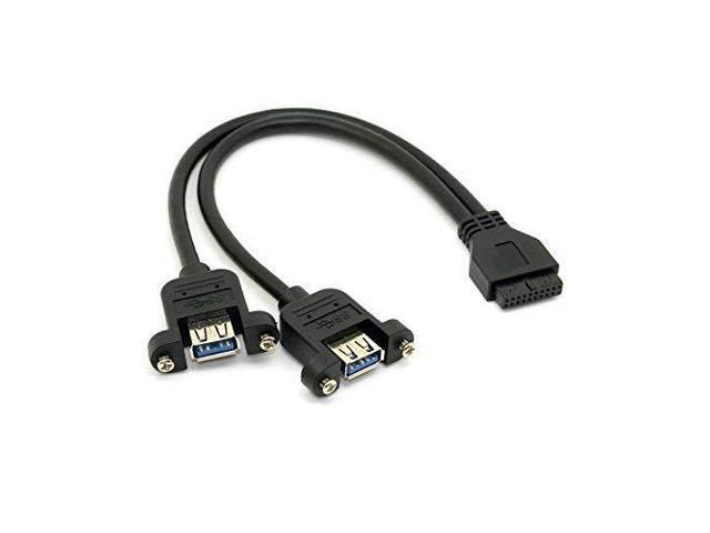 Vszerda USB 3.0 Dual Ports A Female Screw Mount Type to Motherboard 20pin Header Cable Black