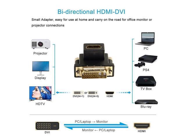 Vszerda HDMI to DVI Adapter,DVI Male to HDMI Female 90 Degree Down Angled Gold Plating Bidirectional Converter Adapter for TV, Monitor, Computer