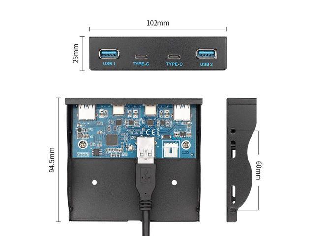 Vszerda USB-C & USB 3.0 HUB 4 Ports Front Panel to Motherboard 20Pin Connector Cable for 3.5' Floppy Bay