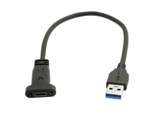 Vszerda USB C Cable,USB 3.0 Type A Male to Type C Female Data Cable 20cm with Panel Mount Screw Hole