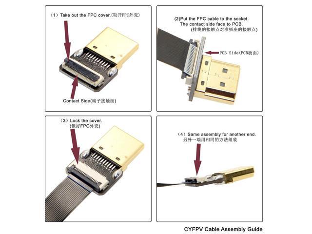 Vszerda HDMI Male to Female FPC Flat Extension Cable for Camera HDTV Multicopter Aerial Photography 90 Degree UP Angled 0.2M