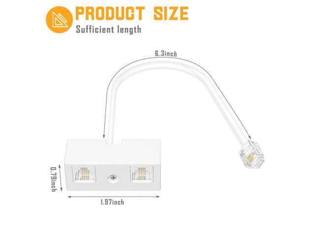 Vszerda Two Way Telephone Splitters, Male to 2 Female Converter Cable RJ11 6P4C Telephone Wall Adaptor and Separator for Landline (White, 2 Pack)