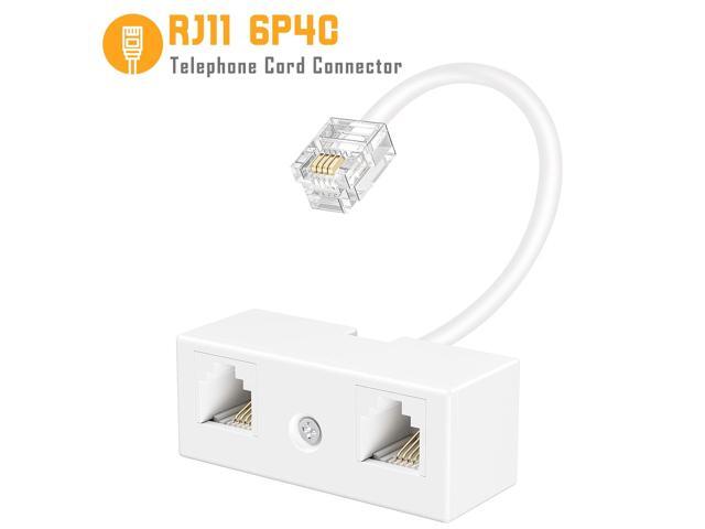 Vszerda Two Way Telephone Splitters, Male to 2 Female Converter Cable RJ11 6P4C Telephone Wall Adaptor and Separator for Landline (White, 2 Pack)