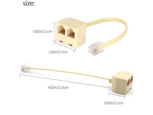 Vszerda Two Way Telephone Splitters, RJ11 6P4C Male to Female Converter Cable, Telephone Wall Adaptor for Landline (Beige,3 Pack)