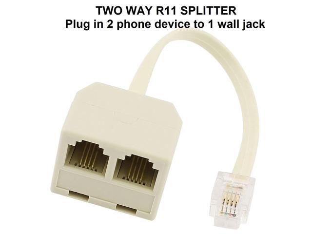 Vszerda Two Way Telephone Splitters, RJ11 6P4C Male to Female Converter Cable, Telephone Wall Adaptor for Landline (Beige,3 Pack)