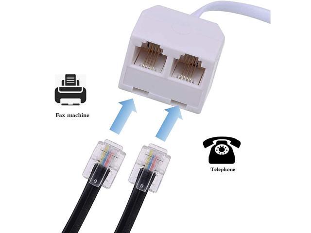 Phone Line Splitter RJ11 Male to Female Two Way Phone Line Splitter Converter RJ11 6P4C Plugs for Telephone, Fax Machine (3 Pack)