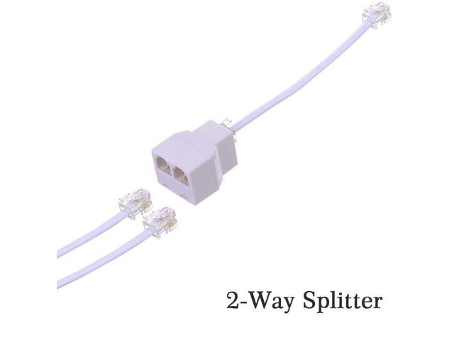 Phone Line Splitter RJ11 Male to Female Two Way Phone Line Splitter Converter RJ11 6P4C Plugs for Telephone, Fax Machine (3 Pack)