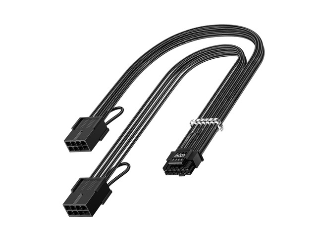 16 Pin GPU Cable Adapter Extension Cable, Black 12VHPWR Extension 30cm, PCIe 5.1, 16(12+4)Pin Male to PCIE 2x8Pin Female, Sleeved 12v-2x6...