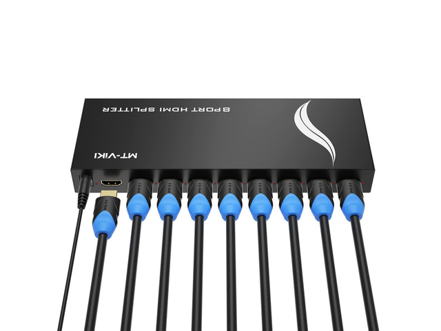 HDMI Splitter 1 in 8 Out, Powered 8 Port HDMI Signal Duplicator Supports 4K@30Hz, Long Distance Transmission for Conference Room, Church,Classroom,...