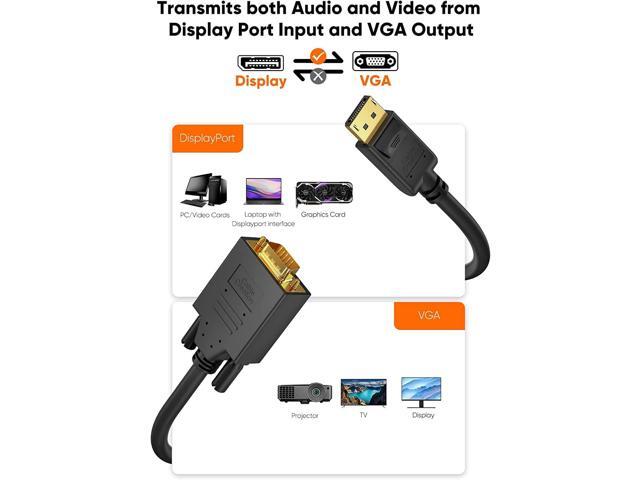 KEHIPI 6ft DP to VGA Cable, Black, Supports 1080P@60Hz, Connects DisplayPort Devices to VGA Monitors, Displays, or Projectors