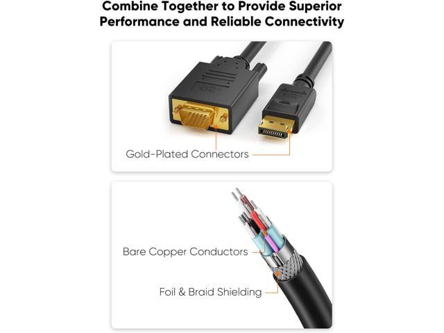 KEHIPI 6ft DP to VGA Cable, Black, Supports 1080P@60Hz, Connects DisplayPort Devices to VGA Monitors, Displays, or Projectors