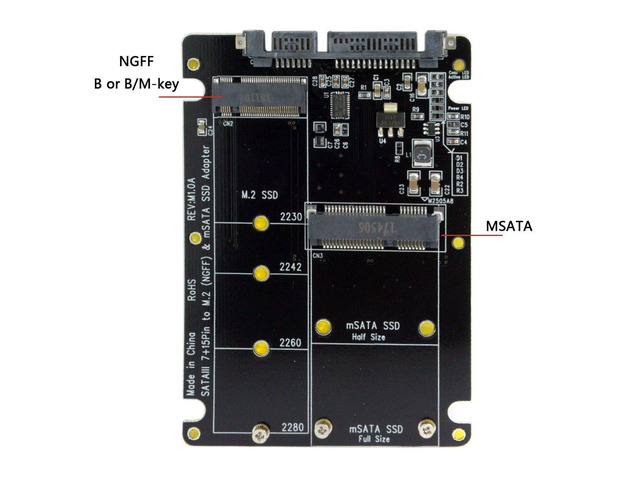 Vszerda 2 in 1 Combo M.2 NGFF B-key & mSATA SSD to SATA 3.0 Adapter Converter Case Enclosure