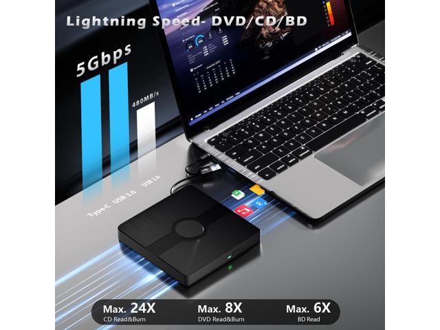 External Blu Ray Drive, BD Player with Read/Write Capability Portable Blu-ray Player with USB 3.0 and Type-C CD/DVD Burner 3D Blu-ray Drive...