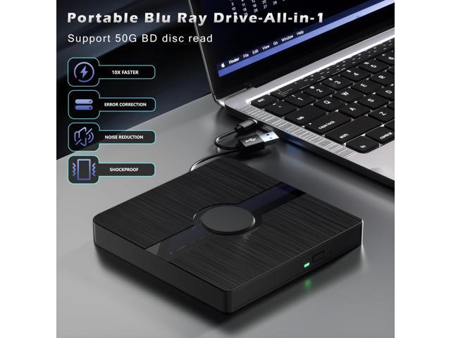 External Blu Ray Drive, BD Player with Read/Write Capability Portable Blu-ray Player with USB 3.0 and Type-C CD/DVD Burner 3D Blu-ray Drive...