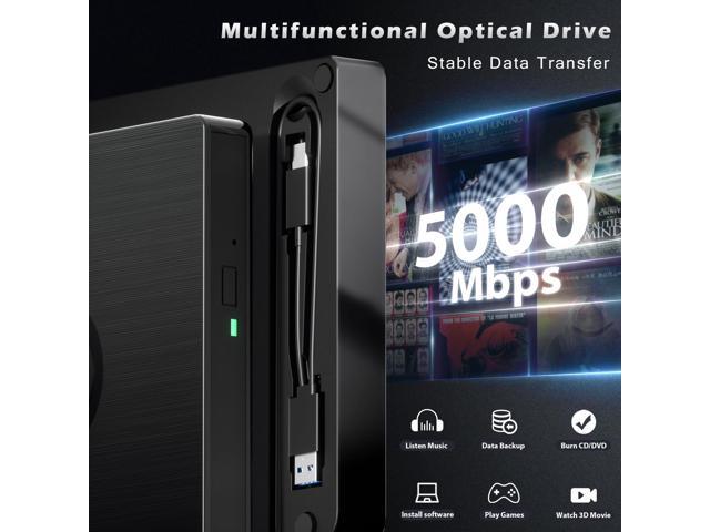 External Blu Ray Drive, BD Player with Read/Write Capability Portable Blu-ray Player with USB 3.0 and Type-C CD/DVD Burner 3D Blu-ray Drive...