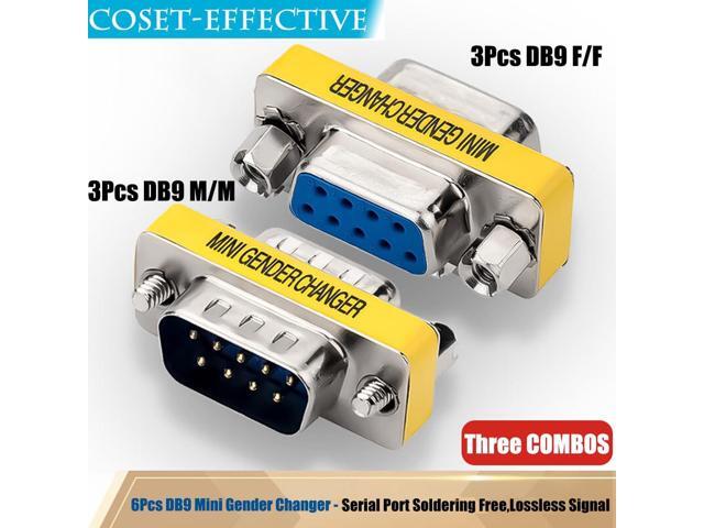Vszerda 6-Pack 9Pin RS232 Serial Cable DB9 Male to Male/Female to Female Mini Gender Changer Adapter Coupler Connector