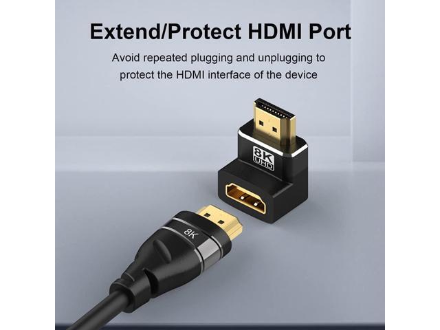 Vszerda 4 Pack 8K HDMI 2.1 Male to Female Adapter Right Angle Connector Up Down Angle 90 270 Degree Gold Plated Support 8K@60Hz,4K@120Hz,HDR,eARC...