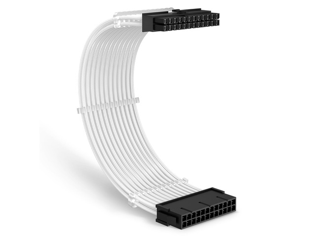 ATX 24 Pin Power Supply Sleeved Cable, 11.8 inch 24 Pin Male to Female Braided Extension Cord with 3 Cable Combs for ATX Motherboard, White