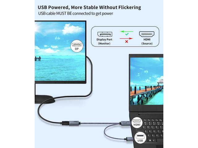 KEHIPI HDMI to Displayport Adapter 4K@60Hz,2K@120Hz, 1080P@165Hz, HDMI Male Source to DisplayPort Male Monitor Cable, HDMI to DP with USB Power...