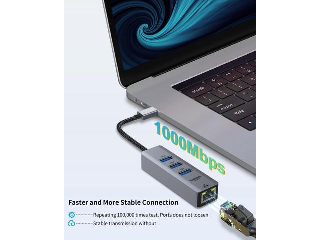 KEHIPI USB to Ethernet Adapter, USB Ethernet Adapter for Laptop, RJ45 Hub with 3*USB 3.0 Gigabit 10/100/1000 Mbps Support Windows, Mac OS, Surface...