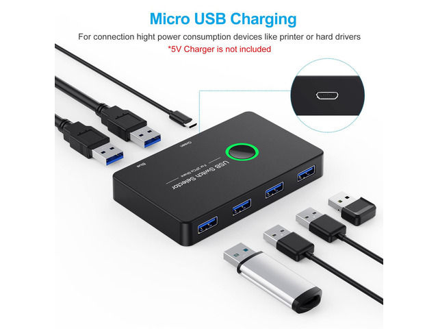 KEHIPI USB 3.0 Switch, USB Switcher 2 Computers Share 4 USB for PC Mouse Keyboard Printer Scanner, USB KVM Switch Selector Compatible with Windows,...