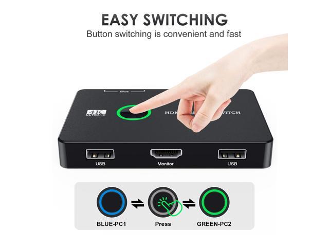 KEHIPI KVM Switch, USB and HDMI KVM Switches for 2 Computers Sharing Mouse Keyboard Printer to One HD Monitor, Supports 4K@60 Hz, 2 HDMI Cables and...