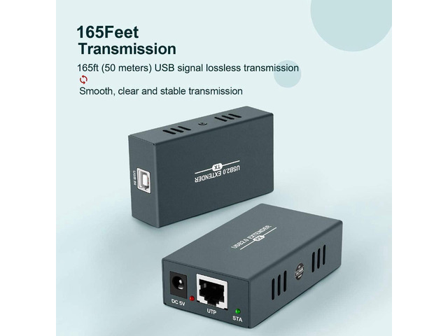 USB Extender 165ft Kit with 4 USB 2.0 Hub, Over Single Ethernet Cat5e/6/7 Up to 165ft(50m), Plug and Play, No Driver Needed, USB RJ45 LAN Extension