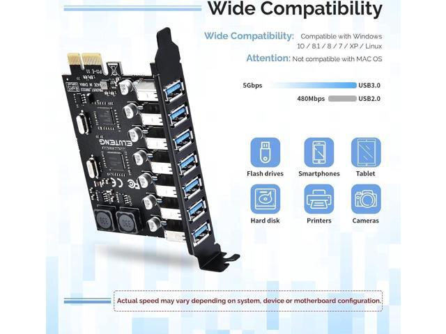 PCIE USB 3.0 Card 7 Ports PCI Expree to USB Expansion Card Super Speed 5Gbps PCI-e USB3.0 Hub Controller Adapter for Windows 11/10/8/7/XP/Vista