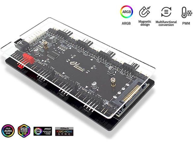 12V 4pin to 5V 3Pin ARGB Convertor Controller & 4Pin PWM 2-In-1 Hub 8 Ports,4Pin Fan & Mistic Light Sync Adapter with PMMA Case and Magnetic...
