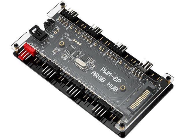 2-in-1 PWM & ARGB Controller Hub 8 Ports 12V 4Pin Fan & 5V 3Pin AURA Wireless IR Remote Adapter with PMMA Case and Magnetic Standoff for Cooling...