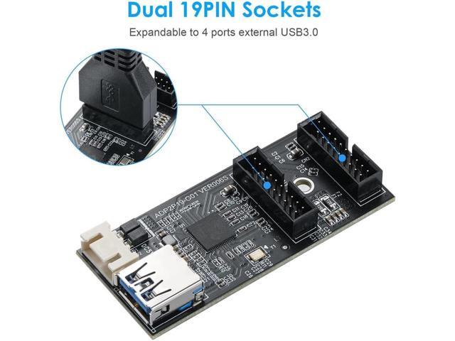 Internal USB 3.0 Hub, Motherboard USB 19/20P to Dual Male Headers Extension Hub Splitter Adapter,Convert MB USB 3.2 Gen1 Male to 2 Ports - 1.3FT...