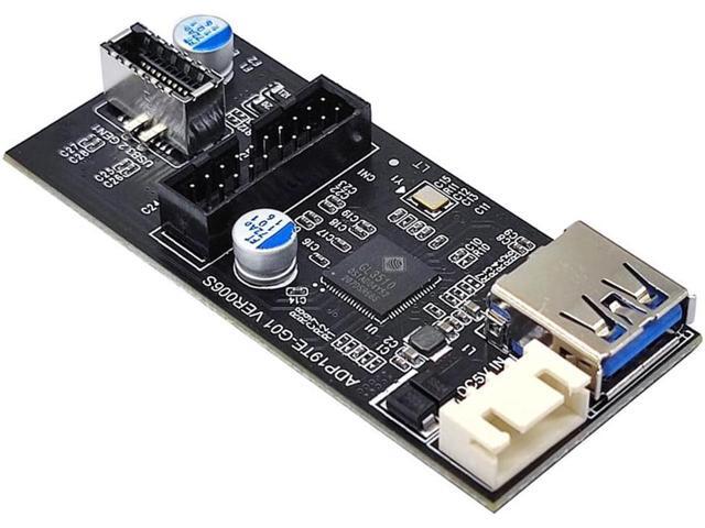 Motherboard Internal USB 3.0 20Pin/19P Header to USB 3.2 Type-E A-Key and USB3 20 Pin Hub Splitter, Convert MB USB 19Pin Male to 2 Ports Expansion...