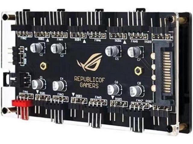 4Pin PWM Hub & 5V 3Pin ARGB with SATA Power 2-in-1 8 Way Sync CPU Cooling Fan Addressable RGB Lighting PCB Splitter for Extended Motherboard...