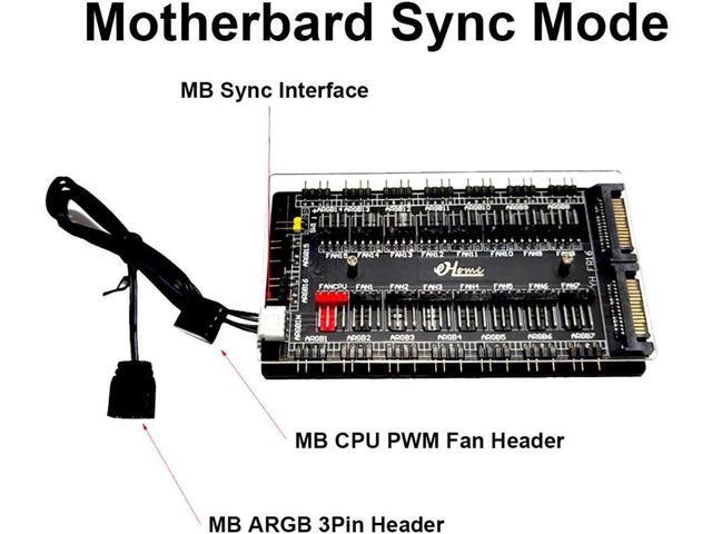12V 4Pin PWM Hub & 5V 3Pin ARGB Controller with SATA 15Pin Power 2-in-1 16 Way Sync CPU Cooling Fan Addressable RGB Lighting PCB Splitter for...