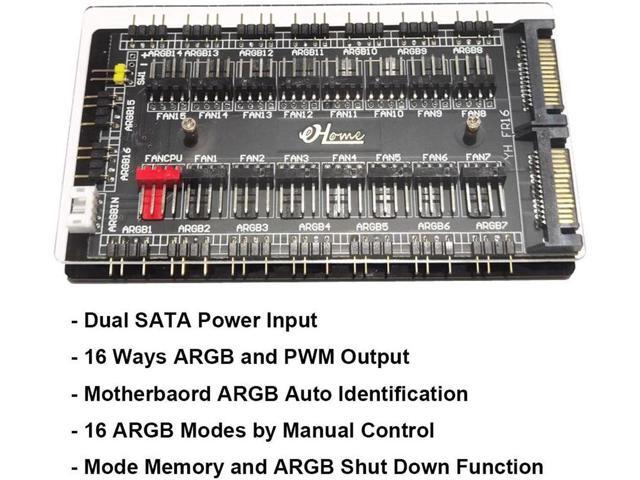 12V 4Pin PWM Hub & 5V 3Pin ARGB Controller with SATA 15Pin Power 2-in-1 16 Way Sync CPU Cooling Fan Addressable RGB Lighting PCB Splitter for...