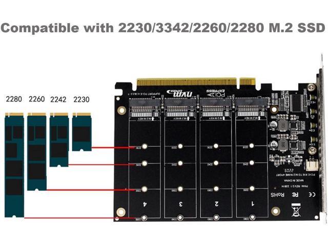 Quad M.2 NVME SSD to PCIe 4.0/3.0 x16 Expansion Card,4-Drive M-Key SSD 4x32Gbps Soft Raid Card with LED Indicator for 2280/2260/2242/2230 PCIe-Base...