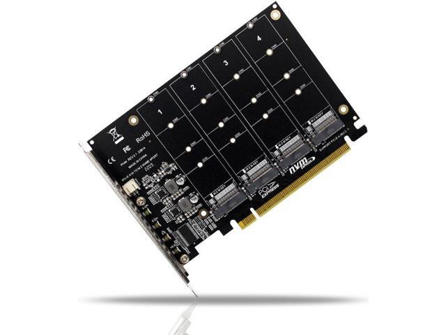 Quad M.2 NVME SSD to PCIe 4.0/3.0 x16 Expansion Card,4-Drive M-Key SSD 4x32Gbps Soft Raid Card with LED Indicator for 2280/2260/2242/2230 PCIe-Base...