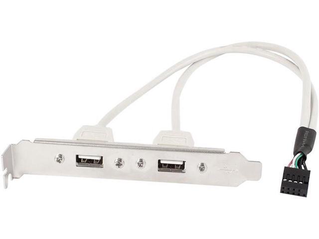 2 Port USB 2.0 Bracket Cable,Motherboard USB 2.0 9pin to 2 x Female Adapter Splitter Cable w/ Full-Profile PCI Slot Cover - (1ft/30CM)