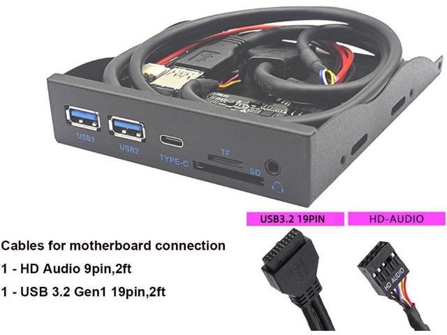 USB3.2 GEN1 5Gbps Type C & 2 x USB-A Hub 3.5 Front Panel USB 3.0 SD/Micro SD/TF 3.5' Internal Card Reader with 4-Pole 3.5mm HD-Audio for 3.5 inch...