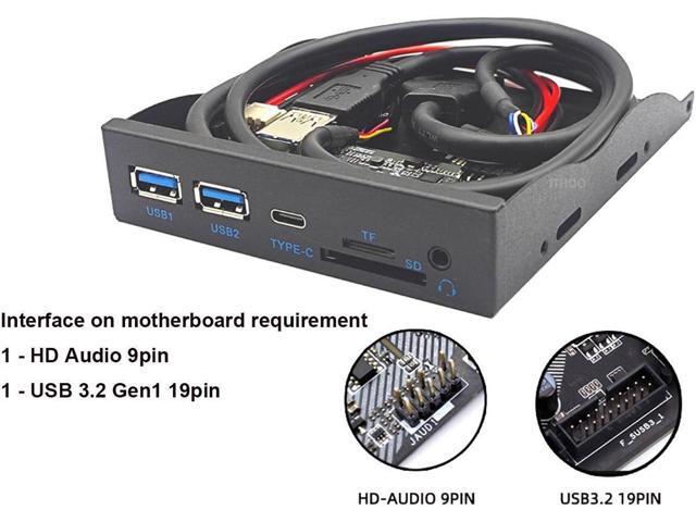 USB3.2 GEN1 5Gbps Type C & 2 x USB-A Hub 3.5 Front Panel USB 3.0 SD/Micro SD/TF 3.5' Internal Card Reader with 4-Pole 3.5mm HD-Audio for 3.5 inch...