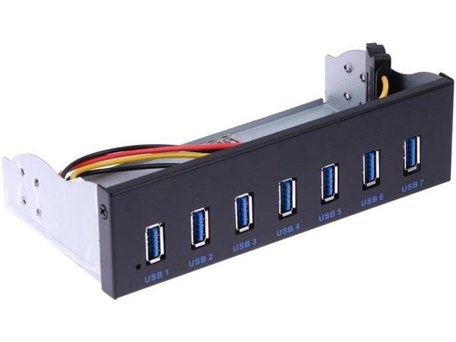 PC Case 5.25 inch front panel 7 Ports USB 3.0 USB Hub w/ Molex 4pin Power Connecor(USB 3.0 20pin Connector & 2.6ft Adapter Cable)