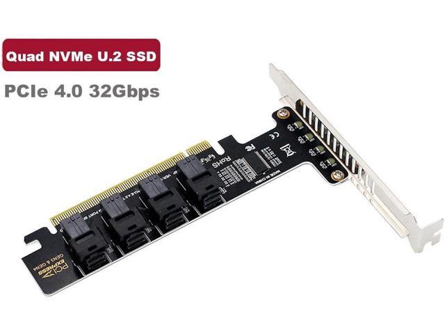 Quad U.2 NVME SSD to PCIe 4.0/3.0 x16 Expansion Card,4-Drive U.2 SSD 32Gbps Card with LED Indicator,PCIe x16 to SFF-8643 for SFF-8639 U.2 HDD with...