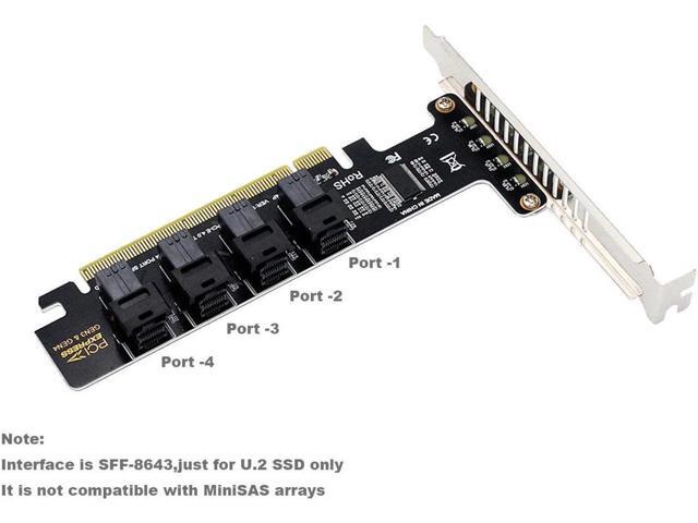 Quad U.2 NVME SSD to PCIe 4.0/3.0 x16 Expansion Card,4-Drive U.2 SSD 32Gbps Card with LED Indicator,PCIe x16 to SFF-8643 for SFF-8639 U.2 HDD with...