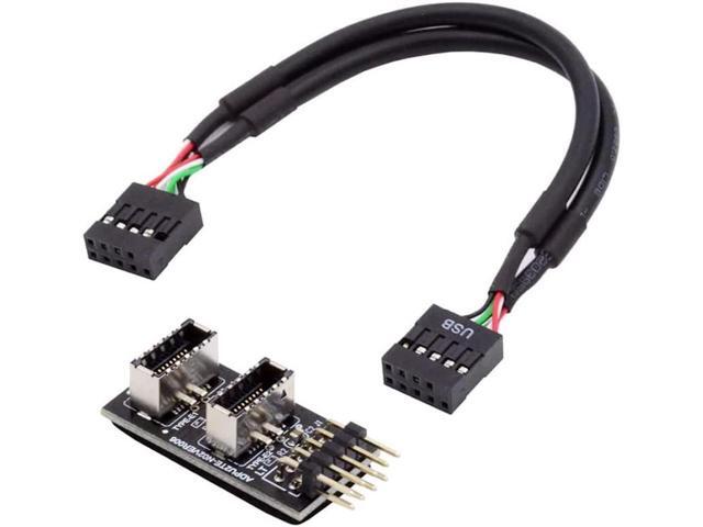 Motherboard USB 2.0 9pin Header to Dual USB 3.2 Front Panel Socket Key-A Type-E Extension Hub Splitter Adapter - USB 9 Pin to 2x USB 3.2...