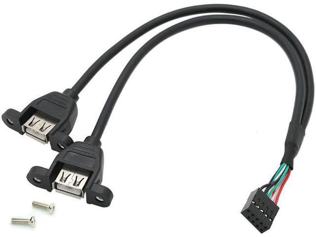 Panel Mount USB 2.0 Cable - Motherboard USB 9Pin to 2 USB A Female Splitter Cable w/ Screws - 1.64FT,Black